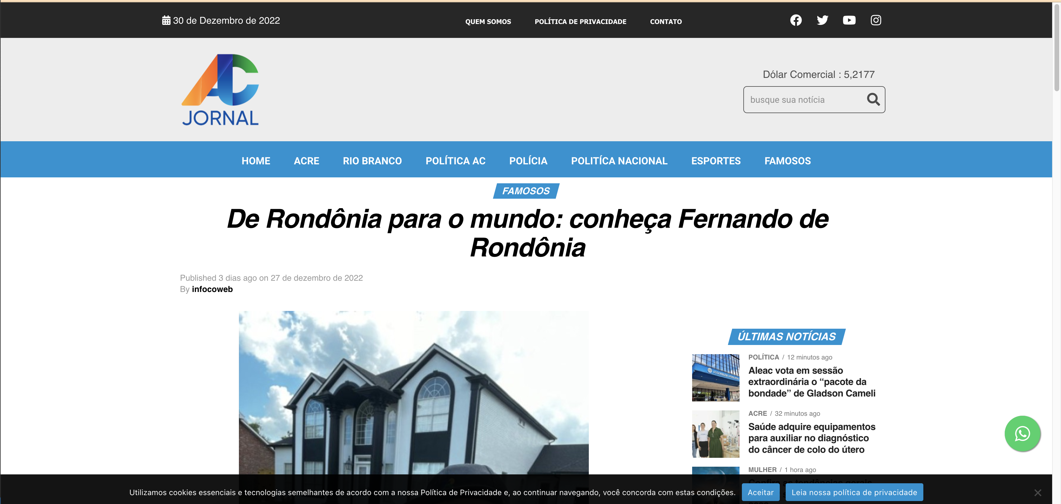 print de jornal onde saiu fernando de Rondônia